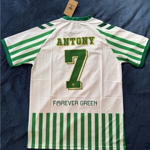Hummel Green and White Striped Jersey